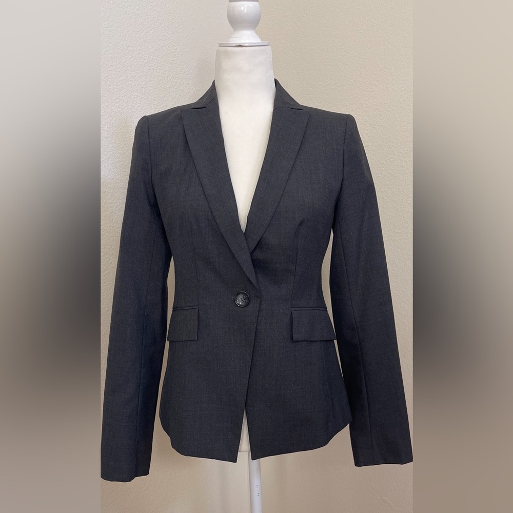 Ann Taylor Women's One-Button Blazer Heather Gray Size 0 Wool Blend
